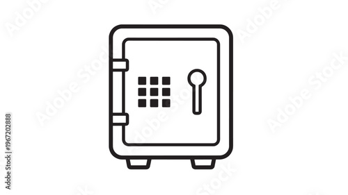 Safe icon with keypad and keyhole, clean minimalist design representing security and protection against theft.