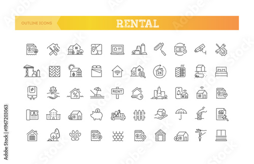 Rental property line icons set. Apartment rent, lease, housing, tenant vector icons