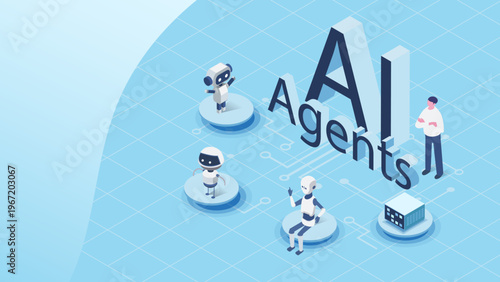 AI Agents with Humanoid Robots – Futuristic Technology Illustration