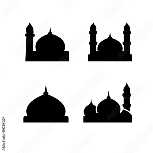 mosque icon set. mosque silhouette icon set.
silhouette of mosque icon set.