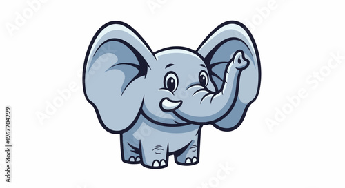 A cute cartoon elephant with big ears and a raised trunk