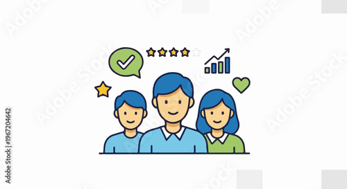 Diverse group of people with positive feedback and growth chart