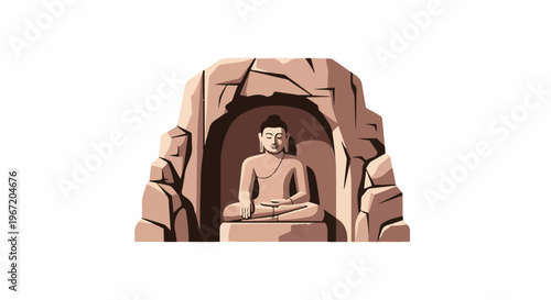 A statue of Buddha seated in meditation within a rocky cave