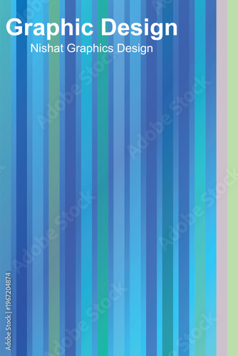 Vertical gradient stripes in blue green and teal with text overlay