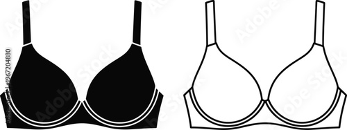 A pair of illustrated bras, one solid black and one outline drawing, for lingerie design concepts.