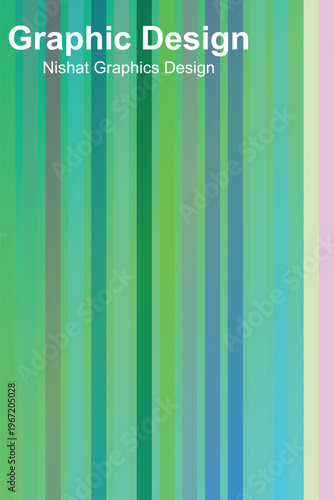 Vertical gradient stripes in green blue and subtle pink hues with text overlay