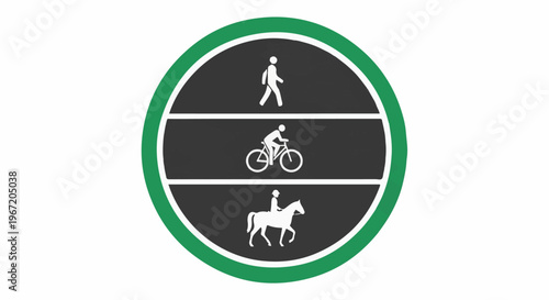 Diverse trail users walker, cyclist, and equestrian depicted in icons