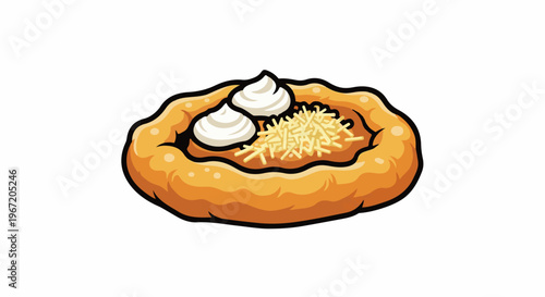 Golden fried pastry filled with grated cheese and cream dollops