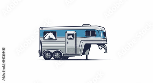 Illustration of a horse trailer with horses visible in the windows