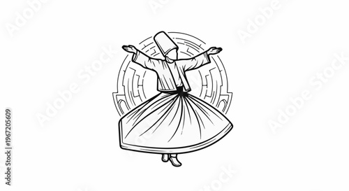 Line art of a whirling dervish in motion