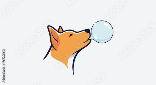 Playful cartoon fox blowing a bubble with eyes closed
