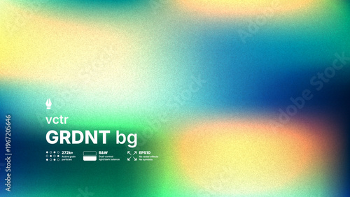 Cinematic grainy mesh gradient vector background with high detail digital noise and film texture. Abstract retro overlay with soft yellow, blue and green color transitions for modern poster design.