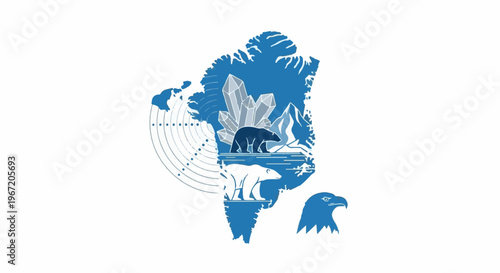 Polar landscape with bears and eagle, arctic motifs