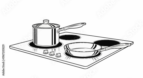 Pot and pan on a stovetop with three burner elements