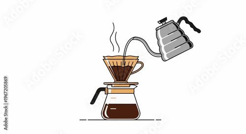 Pouring hot water into a coffee filter to brew a beverage