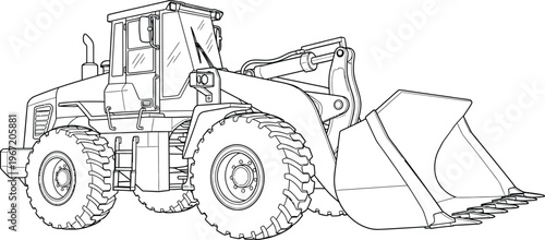 line drawing of a wheel loader with large bucket  wheel loader