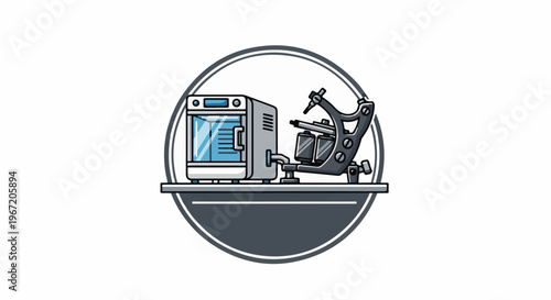 Sterilization unit and tattoo machine on shelf within circle