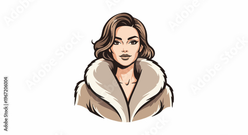 Elegant woman in a plush fur coat, styled hair, confident gaze