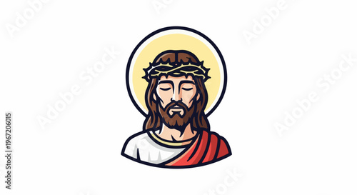Stylized depiction of Jesus Christ wearing a crown of thorns and a halo