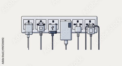 Multiple electronic devices plugged into a power strip for charging