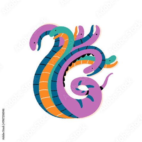 Mythological creature, ancient Greece, folklore. Fantasy monster. Hydra. Cartoon vector illustration.