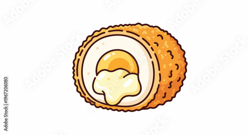 Delicious fried egg with creamy yolk, golden crispy breading