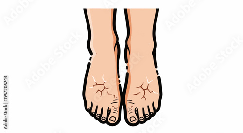 Close-up illustration of two feet with dry, cracked skin on the soles