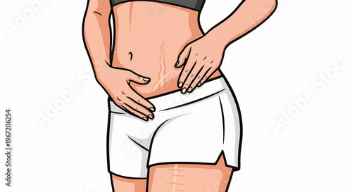 Close up of torso revealing stretch marks on the skin