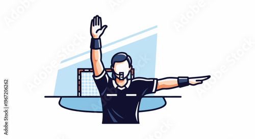 Stylized illustration of a soccer referee signaling a goal or penalty