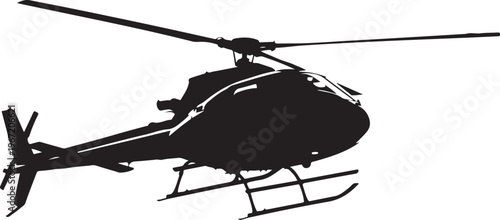 Black helicopter silhouette with skis aircraft