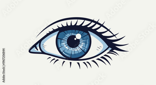 Striking blue eye with thick lashes, detailed iris, and a highlight