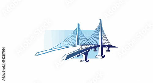 Modern cable-stayed bridge with elevated roadway, artistically rendered