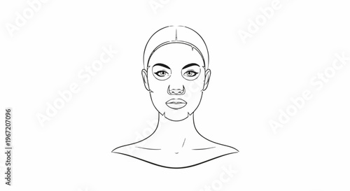 Line art of a woman's face with a skin treatment mask