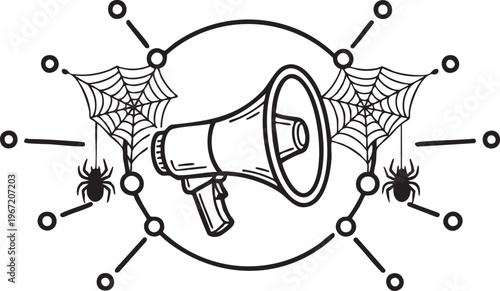 Halloween megaphone with spider webs and spiders