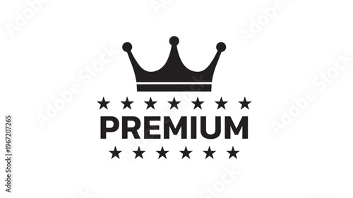 Crown icon with stars and "Premium" text, symbolizing quality and exclusive status in black and white.