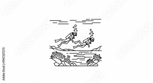 Two divers explore a vibrant coral reef beneath the ocean's surface