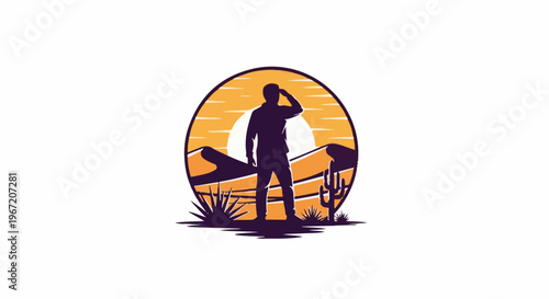 Silhouette of person gazing at desert sunset with cacti and plants
