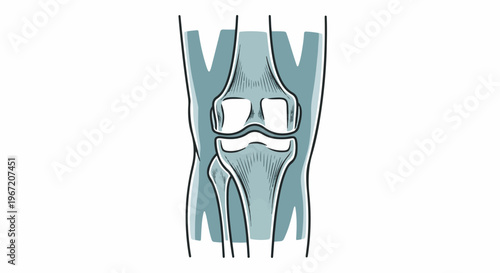 Stylized illustration of a human knee joint, showing femur and tibia bones