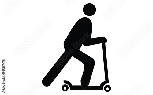 person riding kick scooter icon, urban mobility symbol showing eco transport and modern city travel concept