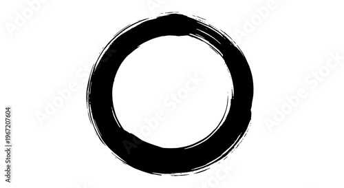 Minimalist Black Ink Hand-Drawn Enso Circle Artwork on Isolated White Background