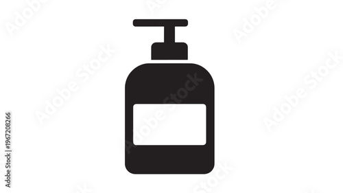 Bottle liquid dispenser icon with pump and label area for text featuring soap, lotion, hygiene with sanitary and clean elements for hygiene product,