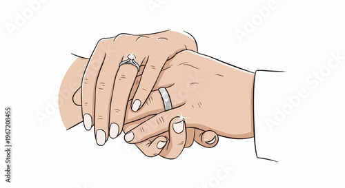 Two hands clasped, wearing wedding rings, symbolizing union and love