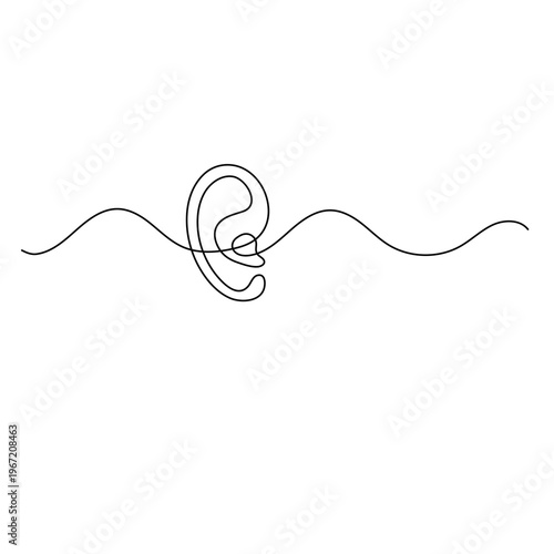Continuous line drawing of a human ear with sound wave
