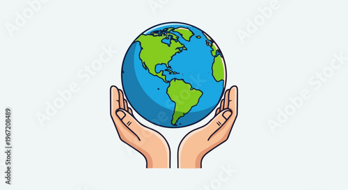 Two hands cradling a vibrant planet Earth, symbolizing care and protection
