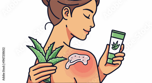 Woman applying aloe vera gel to sunburnt skin
