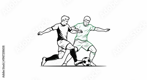 Two athletes in motion, vying for control of a soccer ball on a white background