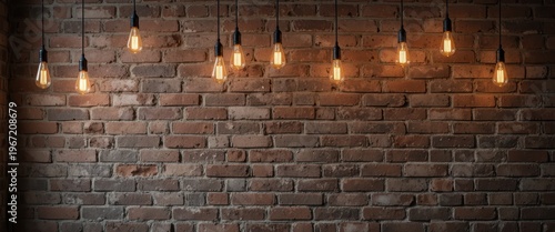 Stylish Ambient Lighting with Vintage Bulbs Hanging Against a Rustic Brick Wall