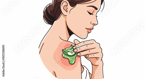 Woman applying aloe vera to a sunburned shoulder