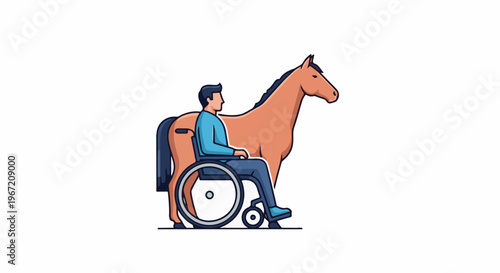 Person in wheelchair next to a horse, symbolizing adaptive equestrian activities