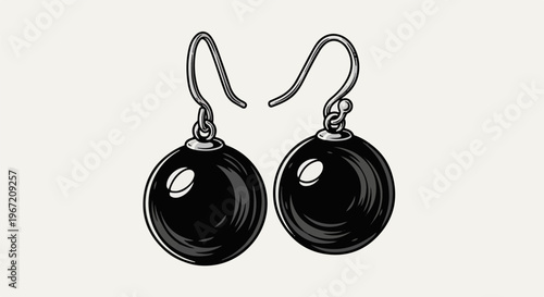 Pair of simple black spherical earrings with silver hooks